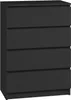 A front view of a black, four-drawer dresser against a light gray background. Produktbild-Vorschau