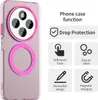 A phone case with a pink accent is shown next to a graphic detailing its features. Produktbild-Vorschau