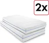 Two white mattresses stacked on top of each other, with blue trim. A red square with '2x' in black text is in the top right corner. Podgląd zdjęcia produktu