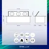 Diagrams and icons illustrating the dimensions and features of a retractable power outlet. Produktbild-Vorschau
