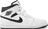 A side view of a white Nike Air Jordan 1 Mid sneaker with black accents. Anteprima dell’immagine prodotto