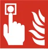 A graphic symbol indicating a fire alarm button and flames. Produktbild-Vorschau
