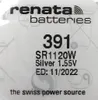 Close-up of a Renata battery with product information printed on it. Produktbild-Vorschau
