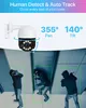 A security camera is shown with text highlighting its features, and an illustration of intruders being detected. Produktbild-Vorschau