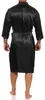 Herren Morgenmantel Robe Bathrobe Bademantel Satin, Schwarz Produktbild-Vorschau 3
