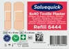 A product package for Salvequick textile plasters, showing two plasters and various product information and symbols. Anteprima dell’immagine prodotto