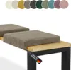 Two taupe corduroy bench cushions on a wooden bench with black metal legs. Anteprima dell’immagine prodotto