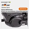 Close-up of an electric bike motor with marketing text and logos. Produktbild-Vorschau