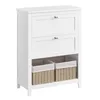 A white storage cabinet with two drawers and two woven baskets below. Náhled obrázku produktu