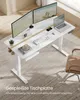 A modern white standing desk with dual monitors, a laptop, and a chair in a home office setting. Produktbild-Vorschau