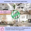 A collage of four different scenes showing the product's versatility, including a bedroom, an office, a child's room, and a kitchen, with overlaid text highlighting features. Produktbild-Vorschau