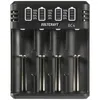 A black battery charger with four slots for batteries. Produktbild-Vorschau