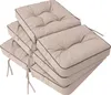 A stack of beige seat cushions with dark trim and ties, presented on a white background. Náhled obrázku produktu