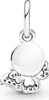 A close-up, studio shot of a silver charm shaped like a butterfly with a round bead above it. Produktbild-Vorschau