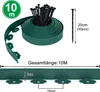 A roll of green garden edging and a bundle of black stakes are displayed against a white background, with measurement indicators. Náhled obrázku produktu