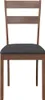 A front view of a wooden dining chair with a gray upholstered seat. Produktbild-Vorschau
