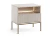 A modern bedside table with a ribbed drawer front and integrated LED lighting. Produktbild-Vorschau