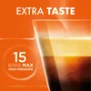 A close-up of a glass of coffee with crema, with marketing text and pressure information overlaid. Produktbild-Vorschau