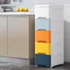 A multi-colored drawer unit next to kitchen cabinets. Produktbild-Vorschau