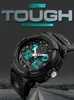 A close-up shot of a black digital watch with a dark, blurred background of a road. Produktbild-Vorschau
