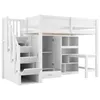 A white loft bed with integrated storage, desk, and stairs. Voir les images du produit
