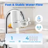 A water filter attached to a kitchen faucet, with illustrative text overlays and icons. Náhled obrázku produktu