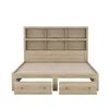 A kingsize platform bed with drawers and a bookshelf headboard, presented against a white background. Produktbild-Vorschau