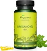 A bottle of Vegavero Oregano-Öl supplements with loose capsules and a sprig of oregano in the foreground. Anteprima dell’immagine prodotto