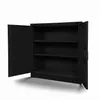 An open black metal cabinet with shelves against a white background. Podgląd zdjęcia produktu