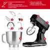 Collage of a kitchen mixer and its accessories with labels. Voir les images du produit