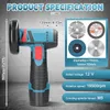 Product specifications and an image of a mini angle grinder with various attachments. Produktbild-Vorschau