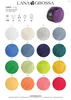 A collage of yarn balls in various colors, with brand information and care symbols at the top. Produktbild-Vorschau