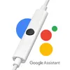A close-up of white USB-C headphones with a black button, overlaid with the Google Assistant logo and text. Produktbild-Vorschau