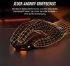 A gaming mouse is shown with a wireframe overlay of a hand, suggesting ergonomic grip and control. Produktbild-Vorschau