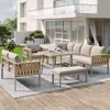 Gartenmöbelset - Beige - Ecksofa & Glastisch - verzinktes Produktbild-Vorschau 2