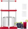 A red and silver fruit press with grapes and a glass of juice. Produktbild-Vorschau