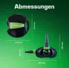 Two views of a black pond pump with green accents, with dimensions indicated by dashed lines and text. Produktbild-Vorschau