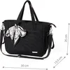 A black diaper bag with a patterned scarf tied to the handle, shown against a white background with dimensions indicated. Produktbild-Vorschau