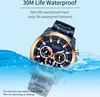 A watch is partially submerged in water, with text overlay describing its waterproof capabilities. Produktbild-Vorschau