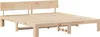 A wooden bed frame with a headboard, shown from a side-angle. Produktbild-Vorschau