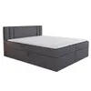 A dark gray boxspring bed with a white mattress and topper, shown from a side angle against a white background. Produktbild-Vorschau