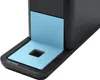A close-up shot of a black and blue coffee machine. Produktbild-Vorschau