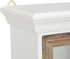 Close-up of the top corner of a white cabinet with a decorative wooden frame inset. Náhľad obrázku produktu