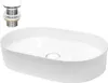 A white ceramic oval countertop sink with a drain assembly shown separately. Náhled obrázku produktu