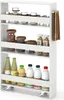 A white four-tier rolling cart filled with various food items and jars, placed on a white background. Podgląd zdjęcia produktu