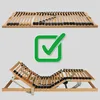A wooden slatted bed base is shown in two configurations: flat and adjusted to an ergonomic position. A green checkmark icon is displayed between the two images. Anteprima dell’immagine prodotto