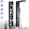 A black shower panel system with its internal components visible on the left, and the operational showerhead and controls on the right. Náhľad obrázku produktu