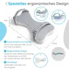 A marketing image showing an orthopedic knee pillow with dimensions and feature callouts. Produktbild-Vorschau