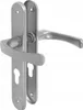 A silver-colored door handle set with two keyholes on a white background. Anteprima dell’immagine prodotto