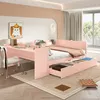 A pink youth bed with an integrated desk and storage drawers, set up in a bedroom with a window and curtains. Anteprima dell’immagine prodotto